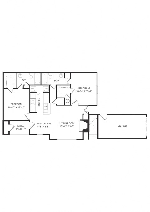 Floor plan for 2 beds, 2 baths, 1008 sqft